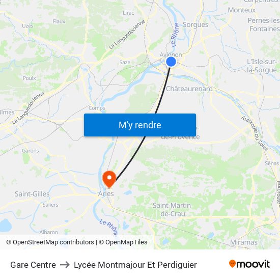 Gare Centre to Lycée Montmajour Et Perdiguier map