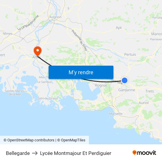 Bellegarde to Lycée Montmajour Et Perdiguier map