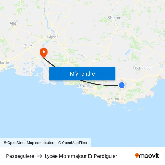 Pesseguière to Lycée Montmajour Et Perdiguier map