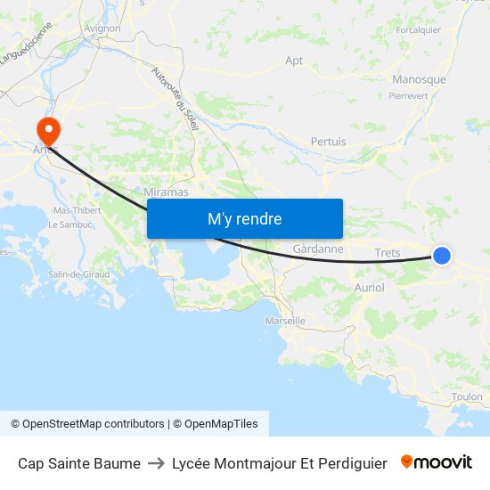 Cap Sainte Baume to Lycée Montmajour Et Perdiguier map