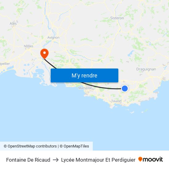 Fontaine De Ricaud to Lycée Montmajour Et Perdiguier map