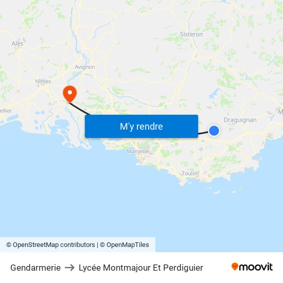 Gendarmerie to Lycée Montmajour Et Perdiguier map