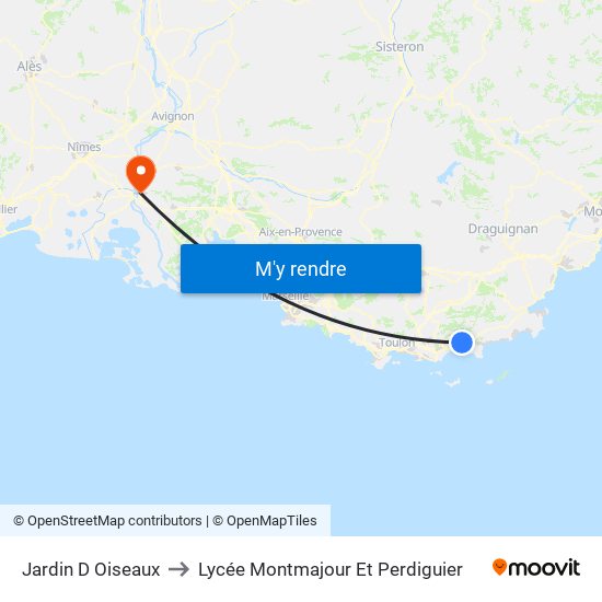 Jardin D Oiseaux to Lycée Montmajour Et Perdiguier map