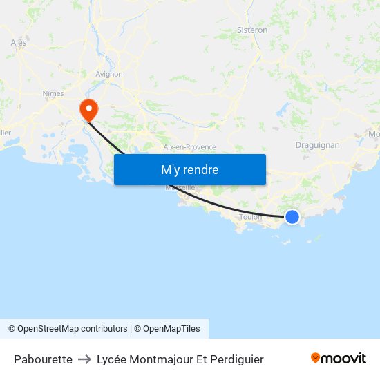 Pabourette to Lycée Montmajour Et Perdiguier map