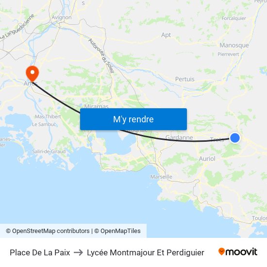 Place De La Paix to Lycée Montmajour Et Perdiguier map