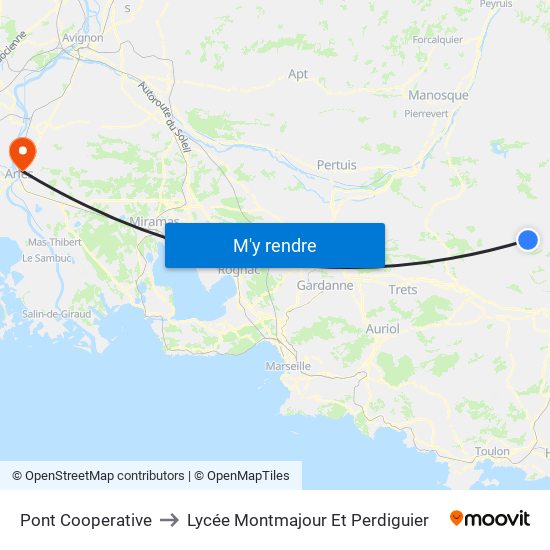 Pont Cooperative to Lycée Montmajour Et Perdiguier map