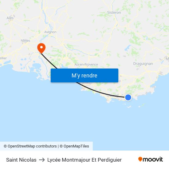 Saint Nicolas to Lycée Montmajour Et Perdiguier map