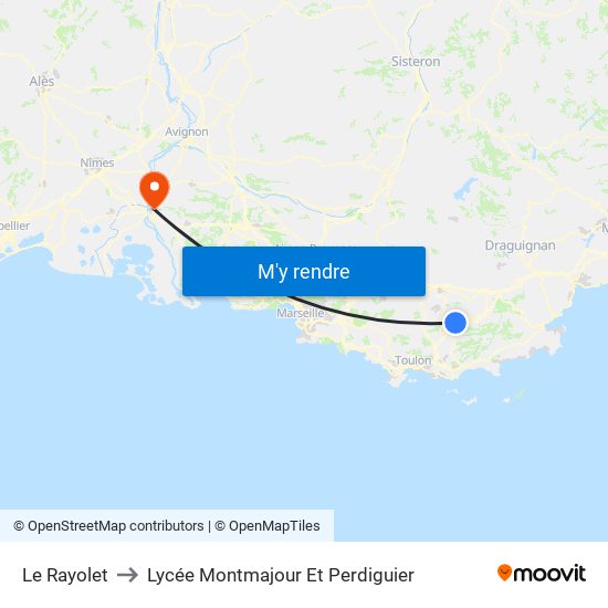 Le Rayolet to Lycée Montmajour Et Perdiguier map