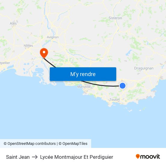 Saint Jean to Lycée Montmajour Et Perdiguier map