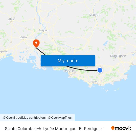 Sainte Colombe to Lycée Montmajour Et Perdiguier map