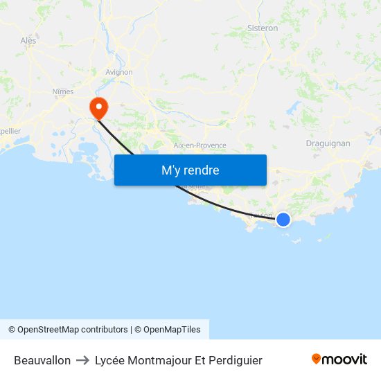 Beauvallon to Lycée Montmajour Et Perdiguier map