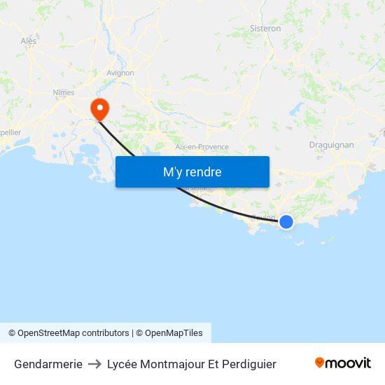 Gendarmerie to Lycée Montmajour Et Perdiguier map