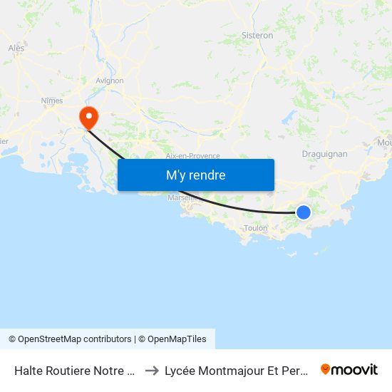 Halte Routiere Notre Dame to Lycée Montmajour Et Perdiguier map