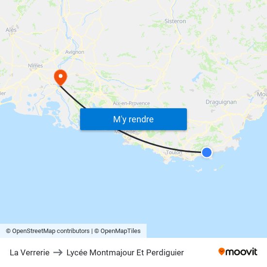 La Verrerie to Lycée Montmajour Et Perdiguier map