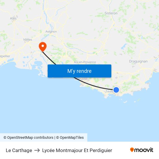 Le Carthage to Lycée Montmajour Et Perdiguier map