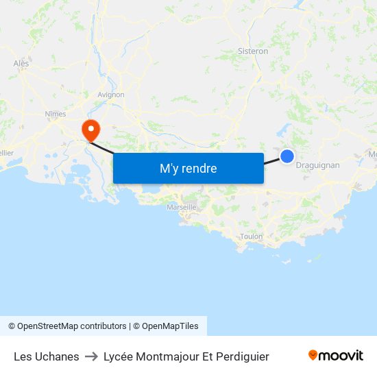 Les Uchanes to Lycée Montmajour Et Perdiguier map