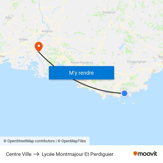 Centre Ville to Lycée Montmajour Et Perdiguier map
