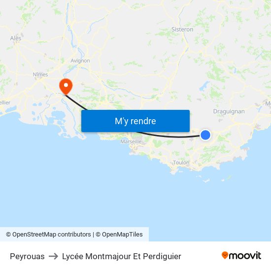 Peyrouas to Lycée Montmajour Et Perdiguier map