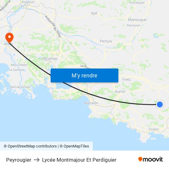 Peyrougier to Lycée Montmajour Et Perdiguier map