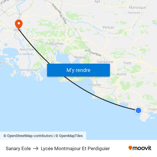 Sanary Eole to Lycée Montmajour Et Perdiguier map