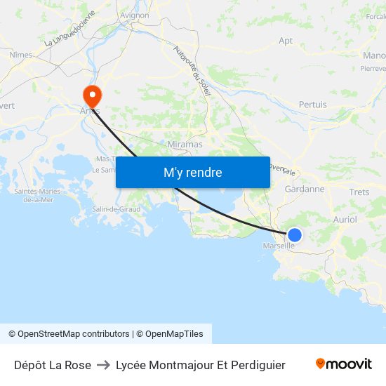 Dépôt La Rose to Lycée Montmajour Et Perdiguier map