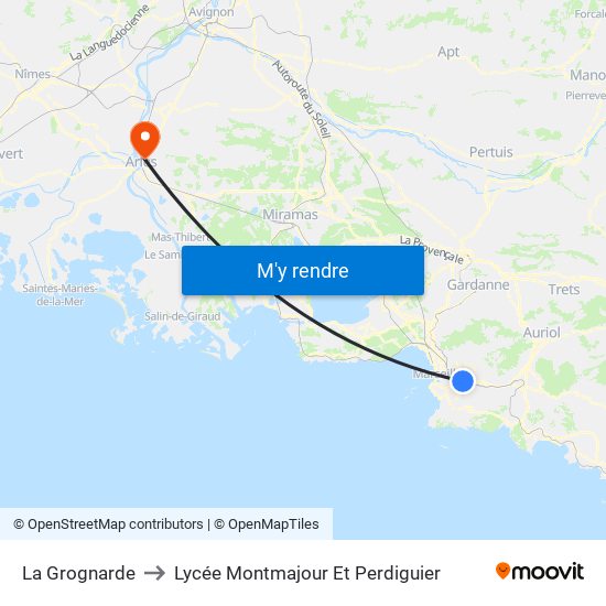 La Grognarde to Lycée Montmajour Et Perdiguier map