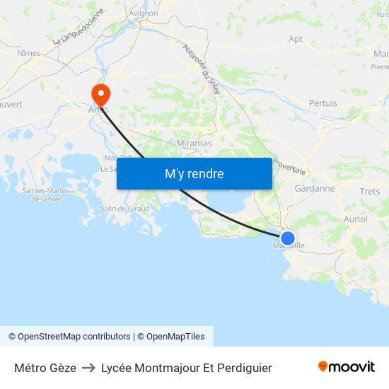 Métro Gèze to Lycée Montmajour Et Perdiguier map