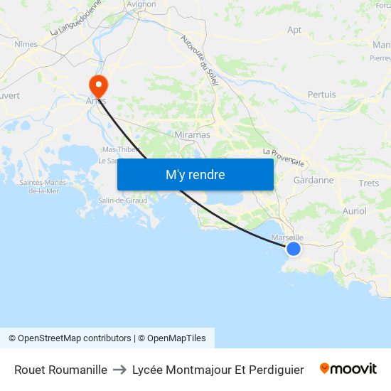 Rouet Roumanille to Lycée Montmajour Et Perdiguier map