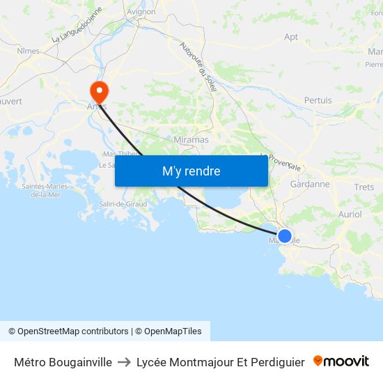 Métro Bougainville to Lycée Montmajour Et Perdiguier map