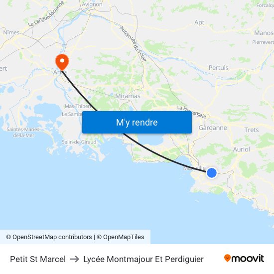 Petit St Marcel to Lycée Montmajour Et Perdiguier map