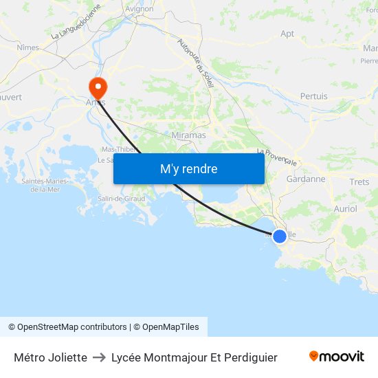 Métro Joliette to Lycée Montmajour Et Perdiguier map