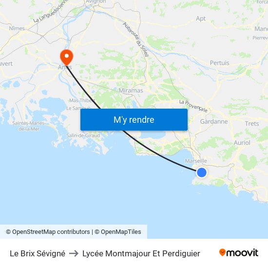 Le Brix Sévigné to Lycée Montmajour Et Perdiguier map