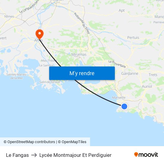 Le Fangas to Lycée Montmajour Et Perdiguier map