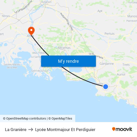 La Granière to Lycée Montmajour Et Perdiguier map