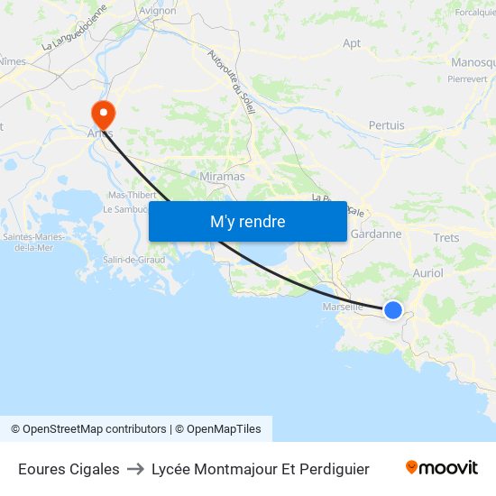 Eoures Cigales to Lycée Montmajour Et Perdiguier map