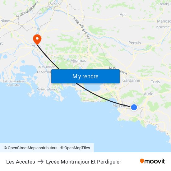 Les Accates to Lycée Montmajour Et Perdiguier map