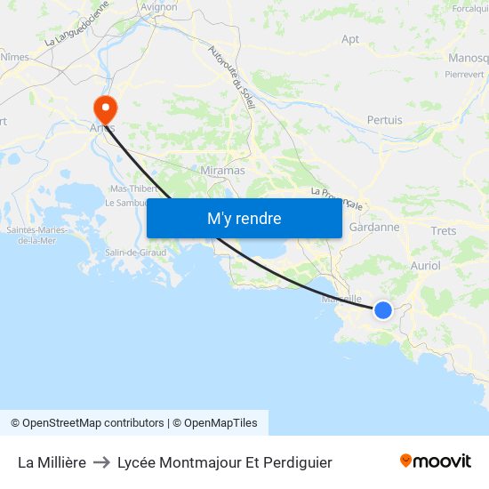 La Millière to Lycée Montmajour Et Perdiguier map