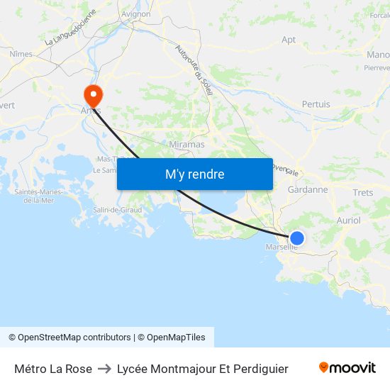 Métro La Rose to Lycée Montmajour Et Perdiguier map