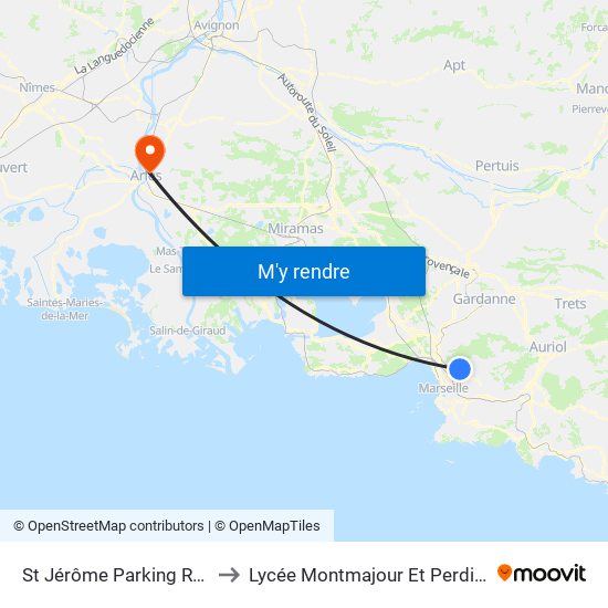 St Jérôme Parking Relais to Lycée Montmajour Et Perdiguier map