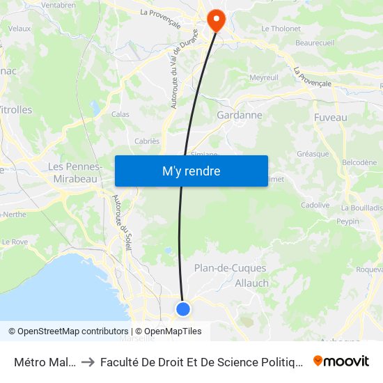 Métro Malpassé to Faculté De Droit Et De Science Politique - Site Schuman map