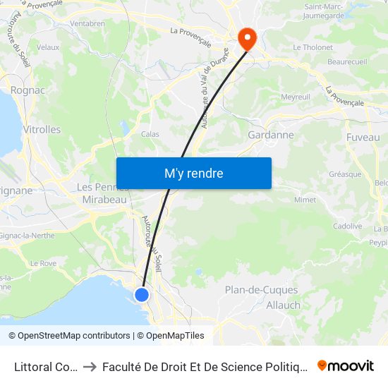 Littoral Consolat to Faculté De Droit Et De Science Politique - Site Schuman map