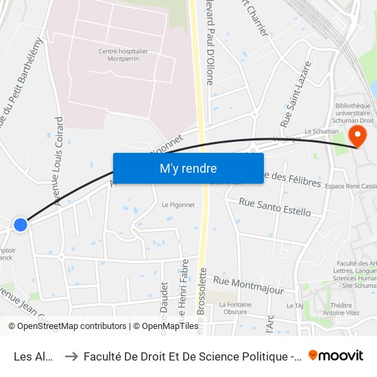 Les Alpilles to Faculté De Droit Et De Science Politique - Site Schuman map