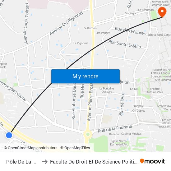 Pôle De La Beauvalle to Faculté De Droit Et De Science Politique - Site Schuman map