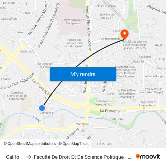 California to Faculté De Droit Et De Science Politique - Site Schuman map