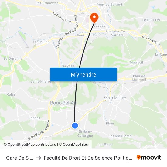 Gare De Simiane to Faculté De Droit Et De Science Politique - Site Schuman map