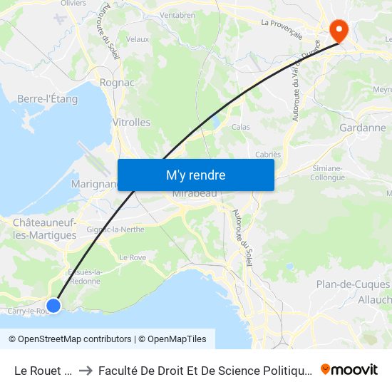 Le Rouet Plage to Faculté De Droit Et De Science Politique - Site Schuman map