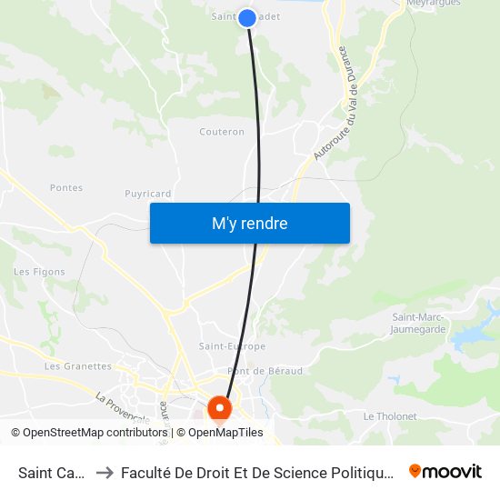 Saint Canadet to Faculté De Droit Et De Science Politique - Site Schuman map