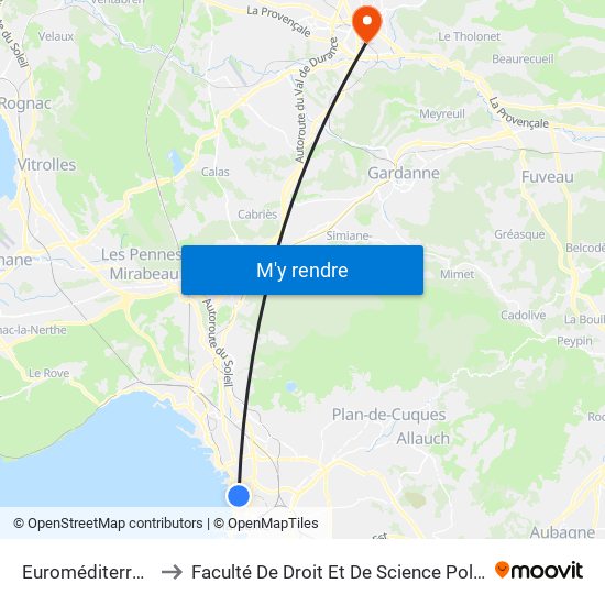 Euroméditerranée Arenc to Faculté De Droit Et De Science Politique - Site Schuman map