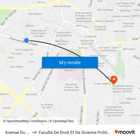 Avenue Du 8 Mai 2 to Faculté De Droit Et De Science Politique - Site Schuman map