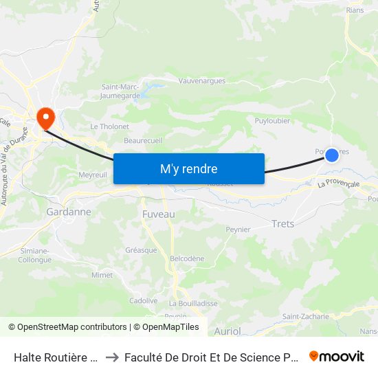 Halte Routière - Pourrières to Faculté De Droit Et De Science Politique - Site Schuman map